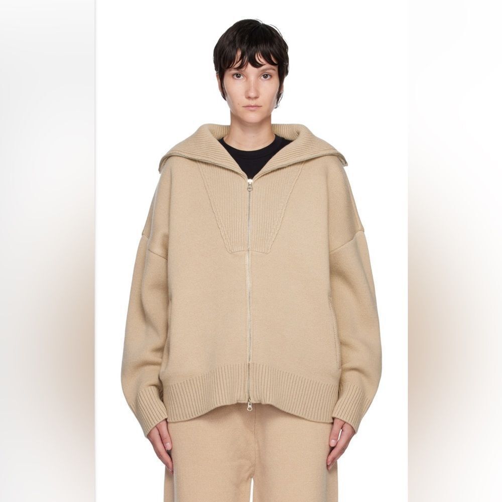 Trunk Project Beige Zip-Up Sweater oversized, medium